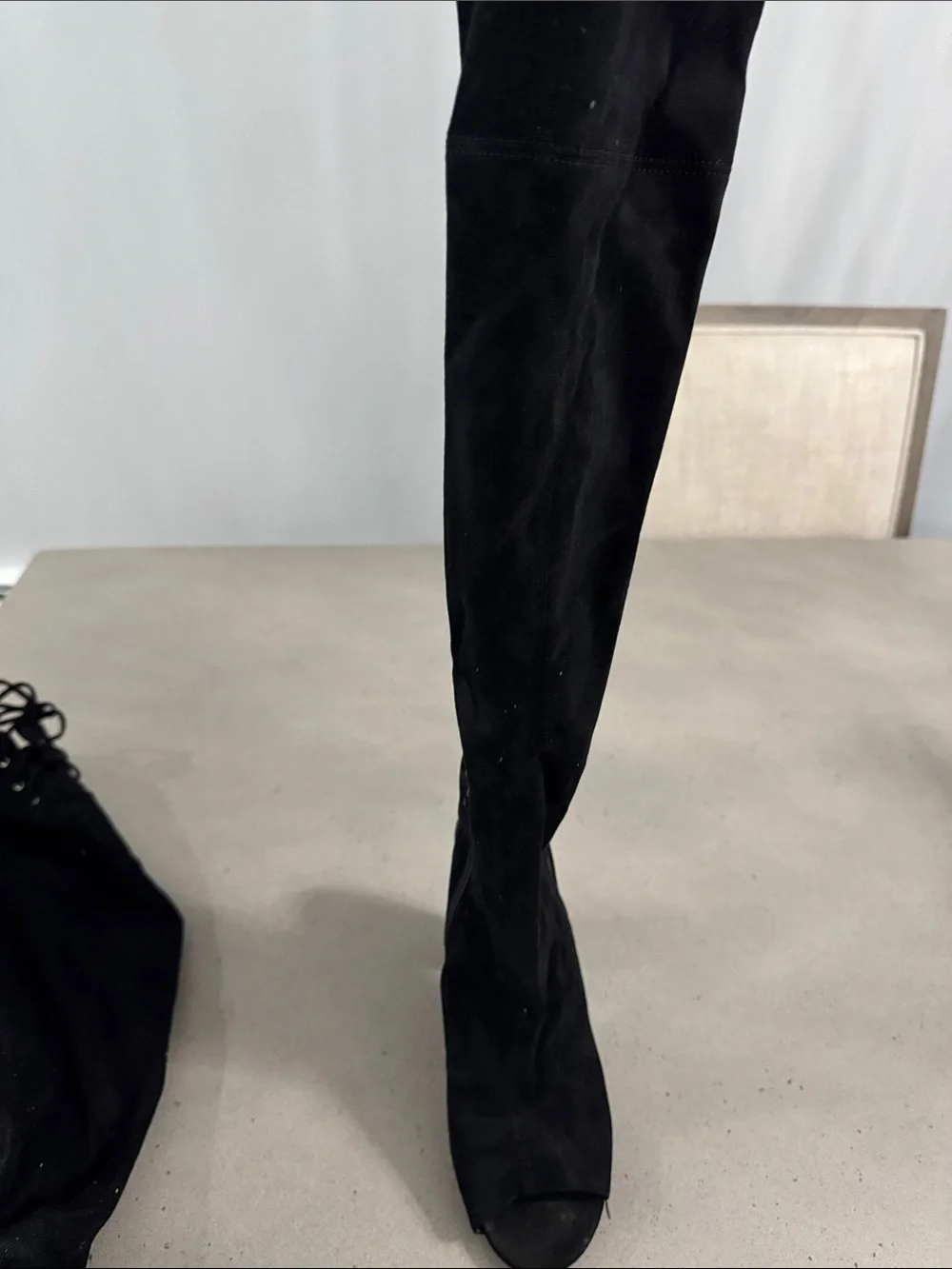 Guess women’s black Over-the-Knee Peep-Toe Heeled Boots